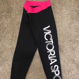 Victoria Sport - Black Logo Leggings W/ Pink Waist